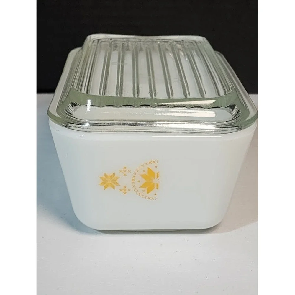 VTG Pyrex #502 TOWN & COUNTRY Refrigerator Dish & Glass‎ Lid Set DESIGN MISPRINT